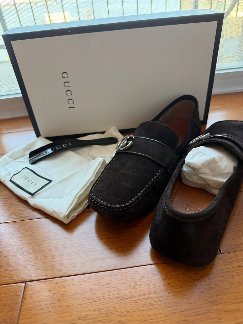 Gucci Men’s Brown Suede Horsebit Moccasins